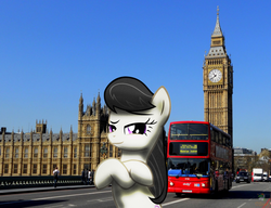 Size: 1600x1226 | Tagged: safe, artist:anitech, artist:ojhat, octavia melody, human, g4, big ben, bus, elizabeth tower, england, irl, london, photo, ponies in real life, pose, solo, street, united kingdom, vector, vehicle, westminster