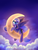 Size: 2448x3264 | Tagged: safe, artist:ghst-qn, artist:sokolas, princess luna, alicorn, pony, g4, cheese moon, cloud, crescent moon, female, high res, looking away, mare, moon, night, s1 luna, signature, sky, smiling, solo, stars, sweet dreams fuel, tangible heavenly object, transparent moon