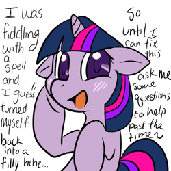 Size: 500x500 | Tagged: safe, artist:lustrous-dreams, twilight sparkle, ask filly twilight, g4, ask, female, filly, solo, tumblr, younger