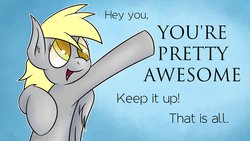 Size: 1191x670 | Tagged: safe, artist:jorobro, derpy hooves, pegasus, pony, g4, compliment, cute, female, mare, motivation, motivational, motivational poster, nice, pointing, reaction image, solo, truth, wholesome