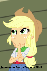 Size: 713x1080 | Tagged: safe, applejack, equestria girls, g4, female, image macro, meme, pokémon, solo, thinkerjack