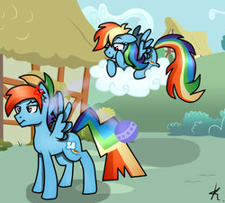 Size: 942x848 | Tagged: safe, artist:monnarcha, rainbow dash, g4, ball, cloud, cloudy, female, male, rainbow blitz, rule 63, self ponidox, selfcest, ship:dashblitz, shipping, straight