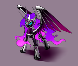 Size: 1364x1144 | Tagged: safe, artist:underpable, nightmare moon, robot, g4, female, mega man (series), solo