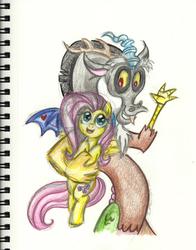 Size: 2395x3060 | Tagged: safe, artist:maryhalley, discord, fluttershy, g4, high res, traditional art