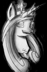 Size: 1651x2522 | Tagged: safe, artist:qwixlochflow, princess cadance, g4, female, monochrome, solo, traditional art