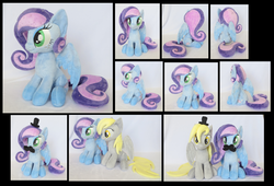 Size: 2145x1457 | Tagged: safe, artist:fireflytwinkletoes, derpy hooves, oc, oc:cloudy dreamscape, pegasus, pony, g4, female, irl, mare, moustache, photo, plushie, sitting