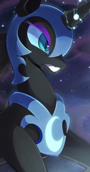 Size: 522x1000 | Tagged: safe, artist:zymonasyh, nightmare moon, pony, g4, bust, female, glowing horn, horn, mare, solo