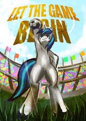 Size: 2480x3508 | Tagged: safe, artist:seer45, shining armor, pony, g4, bipedal, grass, high res, low angle, male, solo, stadium, world cup