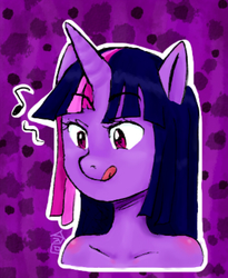 Size: 700x855 | Tagged: dead source, safe, artist:terpa-apret, twilight sparkle, anthro, g4, female, licking lips, pixiv, solo