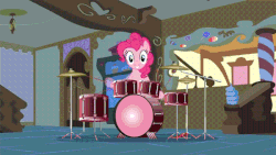Size: 600x338 | Tagged: safe, artist:transmogrificator, pinkie pie, g4, animated, drumming, drums, drumsticks, female, grin, musical instrument, smiling, solo