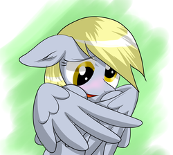 Size: 2757x2467 | Tagged: safe, artist:nekokevin, derpy hooves, pegasus, pony, g4, blushing, covering, cute, derpabetes, embarrassed, female, floppy ears, high res, mare, open mouth, shy, smiling, solo, wing hands, wings