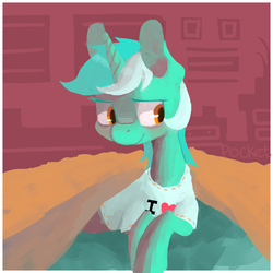 Size: 5100x5100 | Tagged: dead source, safe, artist:berrydrops, lyra heartstrings, pony, unicorn, g4, absurd resolution, clothes, covers, female, heart, mare, prone, solo, t-shirt