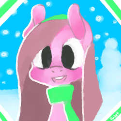 Size: 3334x3334 | Tagged: dead source, safe, artist:berrydrops, pinkie pie, earth pony, pony, g4, female, high res, looking at you, mare, pinkamena diane pie, scarf, smiling, snow, solo