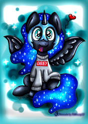 Size: 1024x1448 | Tagged: safe, artist:robocop17, artist:spacecat-studios, nightmare moon, alicorn, pony, g4, cute, female, filly, nightmare woon, obey, solo