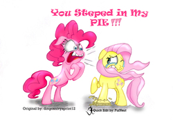 Size: 900x628 | Tagged: safe, artist:dingosnivysprint12, artist:robocop17, fluttershy, pinkie pie, g4, duo, pie