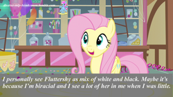 Size: 500x281 | Tagged: safe, fluttershy, g4, diverse-mlp-headcanons, female, headcanon, solo