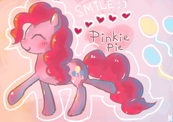 Size: 4960x3507 | Tagged: dead source, safe, artist:berrydrops, pinkie pie, earth pony, pony, g4, abstract background, eyes closed, female, heart, mare, profile, solo