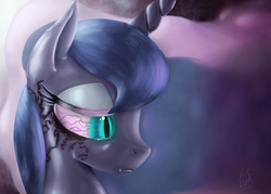 Size: 2700x1936 | Tagged: safe, artist:revstreak, princess luna, alicorn, pony, g4, bust, corrupted, female, mare, nightmare luna, portrait, solo