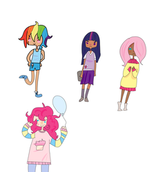 Size: 3000x3529 | Tagged: safe, artist:darkflamedragon, artist:sadyuri, fluttershy, pinkie pie, rainbow dash, twilight sparkle, human, g4, dark skin, high res, humanized