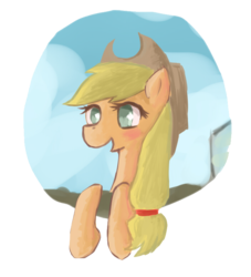 Size: 700x771 | Tagged: dead source, safe, artist:berrydrops, applejack, earth pony, pony, g4, apple, bucket, female, mare, solo