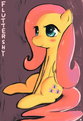 Size: 1704x2480 | Tagged: dead source, safe, artist:berrydrops, fluttershy, pegasus, pony, g4, abstract background, female, mare, sitting, solo