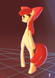 Size: 3507x4960 | Tagged: dead source, safe, artist:berrydrops, apple bloom, earth pony, pony, g4, abstract background, bipedal, female, filly, solo