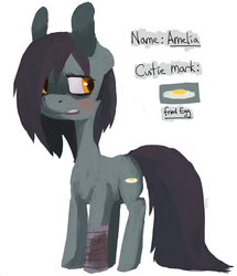 Size: 3980x4619 | Tagged: dead source, safe, artist:berrydrops, oc, oc only, oc:amelia, earth pony, pony, bandage, blood, dried blood, female, fried egg, mare, monocle, simple background, solo, white background