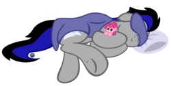 Size: 4000x2010 | Tagged: safe, artist:template93, pinkie pie, oc, oc:knight smile, g4, blanket, commission, cute, pillow, plushie, sleeping, underhoof