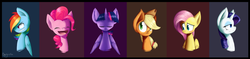 Size: 3343x786 | Tagged: safe, artist:brigostre, applejack, fluttershy, pinkie pie, rainbow dash, rarity, twilight sparkle, alicorn, pony, g4, female, mane six, mare, twilight sparkle (alicorn)