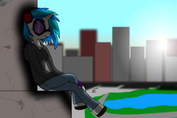 Size: 3201x2137 | Tagged: safe, artist:stormbadger, dj pon-3, vinyl scratch, anthro, g4, clothes, female, headphones, high res, solo