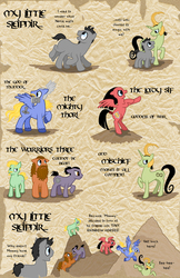 Size: 900x1391 | Tagged: safe, artist:doodlesnap, comic, eight legs, fandral, father and son, hogun, lady sif, loki, marvel, mjölnir, mother and son, multiple legs, multiple limbs, ponified, sif, sleipnir, song reference, thor, volstagg, warriors three