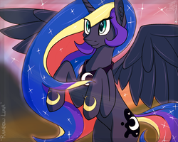 Size: 1024x819 | Tagged: safe, artist:tlatophat, princess luna, g4, female, rainbow power, rainbow power-ified, rearing, solo