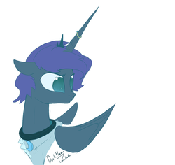 Size: 1280x1207 | Tagged: safe, artist:darkflame75, princess luna, lunadoodle, g4, alternate hairstyle, female, horn, horn ring, ring, simple background, solo