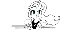 Size: 1280x720 | Tagged: safe, artist:hierozaki, princess luna, lunadoodle, g4, female, monochrome, partial color, prone, solo