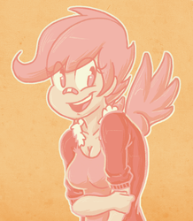 Size: 670x768 | Tagged: safe, artist:hamflo, scootaloo, human, g4, bandage, female, humanized, limited palette, solo, winged humanization