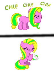 Size: 1536x2048 | Tagged: safe, artist:proponypal, oc, oc only, oc:abby, female, filly, handkerchief, nose blowing, sneezing, sneezing fetish, solo, tissue