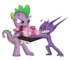 Size: 1200x1024 | Tagged: dead source, safe, artist:wolftendragon, spike, dragon, sableye, g4, crossover, gem, male, mega evolution, mega sableye, pokémon, pokémon omega ruby and alpha sapphire