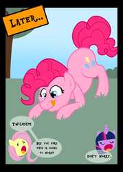 Size: 1100x1540 | Tagged: safe, artist:chubbyjam, fluttershy, pinkie pie, twilight sparkle, earth pony, pony, comic:too many pinkie snacks, g4, too many pinkie pies, female, licking, licking lips, mare, pinkie clone, tongue out