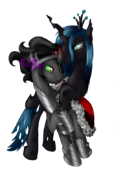 Size: 1200x1707 | Tagged: safe, artist:baldmoose, king sombra, queen chrysalis, changeling, changeling queen, g4, female, male, ship:chrysombra, shipping, simple background, straight, transparent background, unholy matrimony