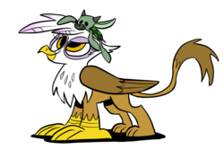 Size: 1280x853 | Tagged: safe, artist:joeywaggoner, gilda, oc, oc:mochrie the mock turtle, griffon, g4, alice in wonderland, commission, cute, looking up, mock turtle, raised eyebrow, simple background, smiling, transparent background