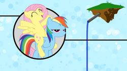 Size: 1920x1080 | Tagged: safe, artist:ahmedooy, fluttershy, rainbow dash, g4, fluttershy riding rainbow dash, ponies riding ponies, riding, vector, wallpaper, wtf