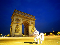 Size: 1600x1200 | Tagged: safe, artist:kooner-cz, artist:ojhat, fleur-de-lis, g4, arc de triomphe, blurry, france, irl, night, photo, ponies in real life, pose, shadow, solo, street, vector