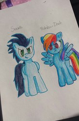 Size: 624x960 | Tagged: safe, artist:invader-zil, rainbow dash, soarin', g4, female, male, ship:soarindash, shipping, straight, traditional art