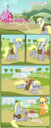 Size: 1280x3206 | Tagged: safe, artist:moemneop, applejack, derpy hooves, pegasus, pony, comic:return to equestria, g4, comic, female, mare