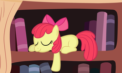 Size: 2631x1575 | Tagged: safe, artist:moemneop, apple bloom, g4, female, shelf, sleeping, solo