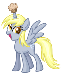 Size: 1872x2232 | Tagged: safe, artist:thecheeseburger, derpy hooves, alicorn, pony, g4, alicornified, derpicorn, female, mare, muffin, muffin queen, race swap, simple background, solo, transparent background