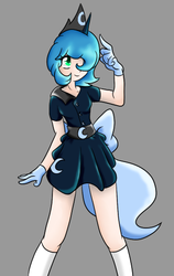 Size: 346x546 | Tagged: safe, artist:alazak, princess luna, human, g4, askseaponyluna, bow, female, horn, horned humanization, humanized, simple background, solo, tailed humanization