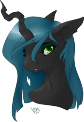 Size: 744x1073 | Tagged: safe, artist:honestly-birdie, queen chrysalis, changeling, changeling queen, anthro, g4, bust, colored pupils, female, solo