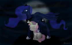 Size: 1520x950 | Tagged: safe, artist:midnightsonare, princess luna, sweetie belle, g4