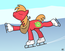 Size: 1024x802 | Tagged: safe, artist:schnitzellover, big macintosh, earth pony, pony, g4, eyes closed, ice, ice skates, ice skating, majestic, male, solo, stallion